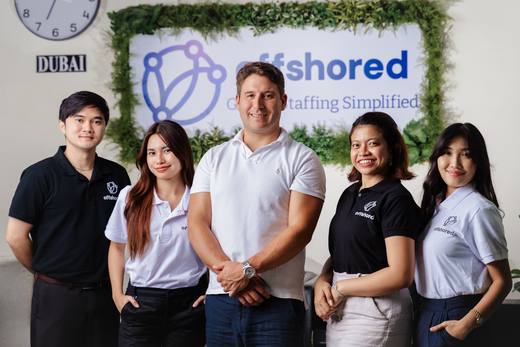 The Offshored team at the office logo wall