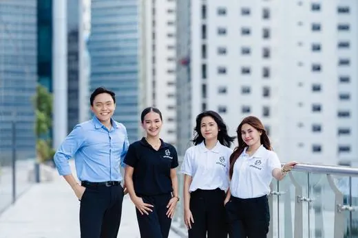 Offshored team members on the office rooftop